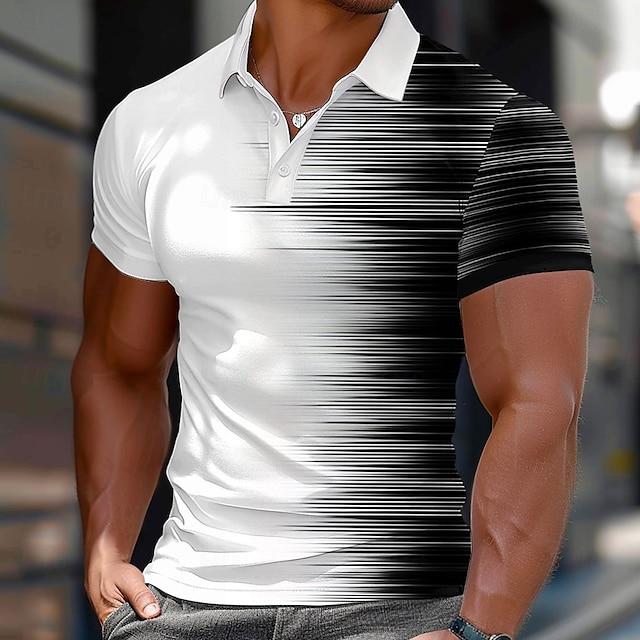  Homme Géométrique Ligne Polo Manche Courte Polos Chemises à Col Occasionnel École Extérieur Tenue quotidienne Vêtements de maison Impression 3D Été Noir