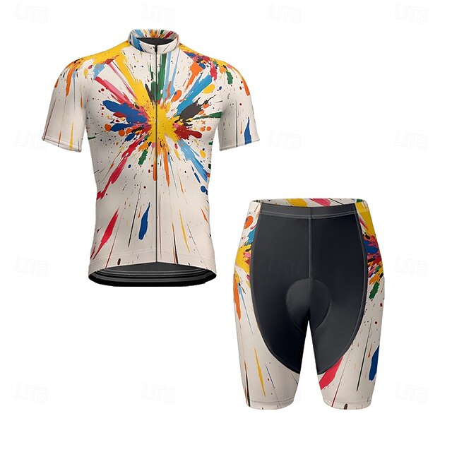 Herren Radtrikot mit Radhose fahrradbekleidung Kurzarm MTB Mountain Rennrad Gelb Sahne Purpur Graffiti Fahhrad Spandex Sport Graffiti Bekleidung