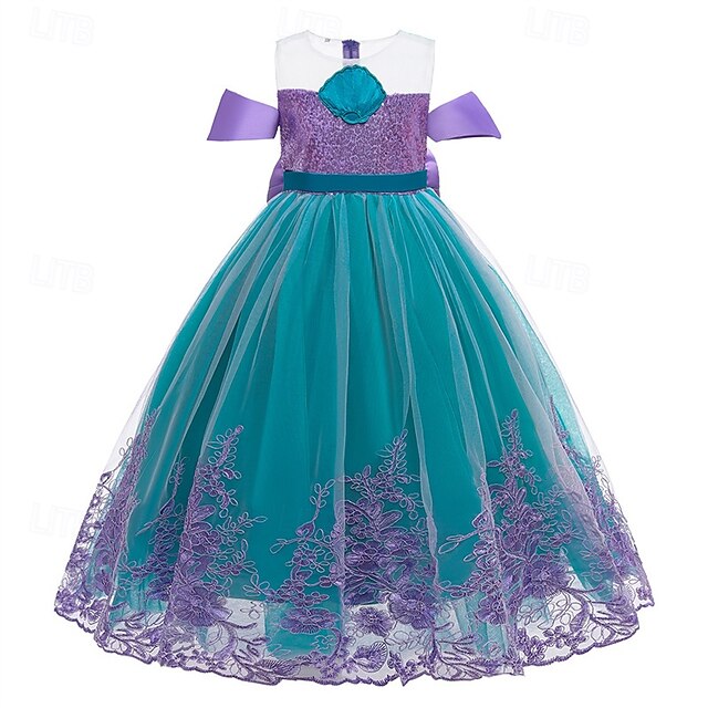  Niños Chica Vestido Bloque de color Sin Mangas Rendimiento Exterior Malla Adorable Disfraz Poliéster Maxi Vestido informal Vestido de una línea Vestido de Tul Verano Primavera 4 años + Azul Piscina