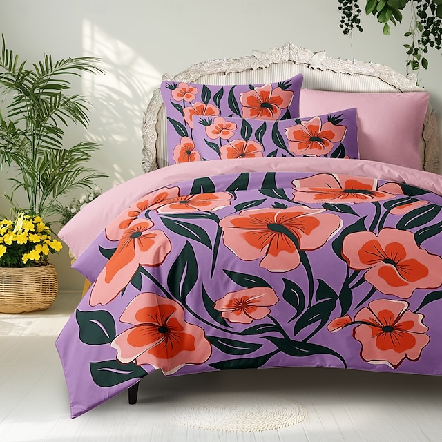  l.t.home Parure de lit réversible en satin 100 % coton de qualité supérieure, 300 fils au pouce carré, motif floral Elite