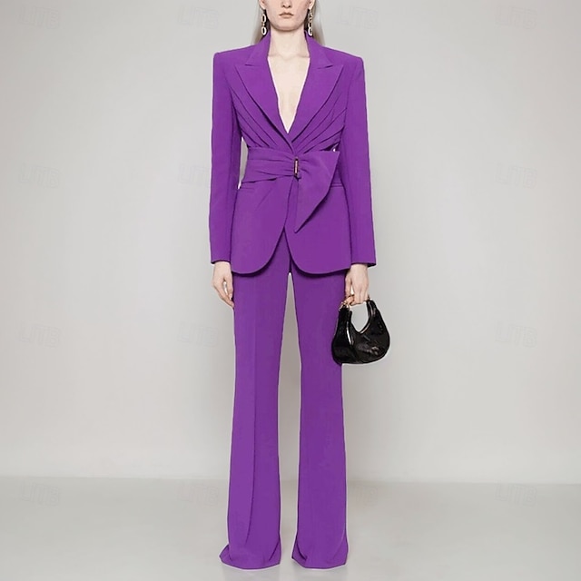  Completo madre della sposa a due pezzi elegante minimalista colletto camicia lunghezza al pavimento in tessuto elasticizzato manica lunga con volant colore solido 2025