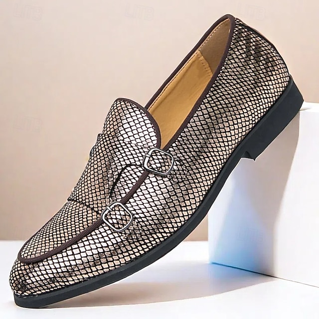  mocassini da uomo firmati con doppia fibbia, tomaia in mesh testurizzato, scarpe casual eleganti per il lavoro e le occasioni speciali