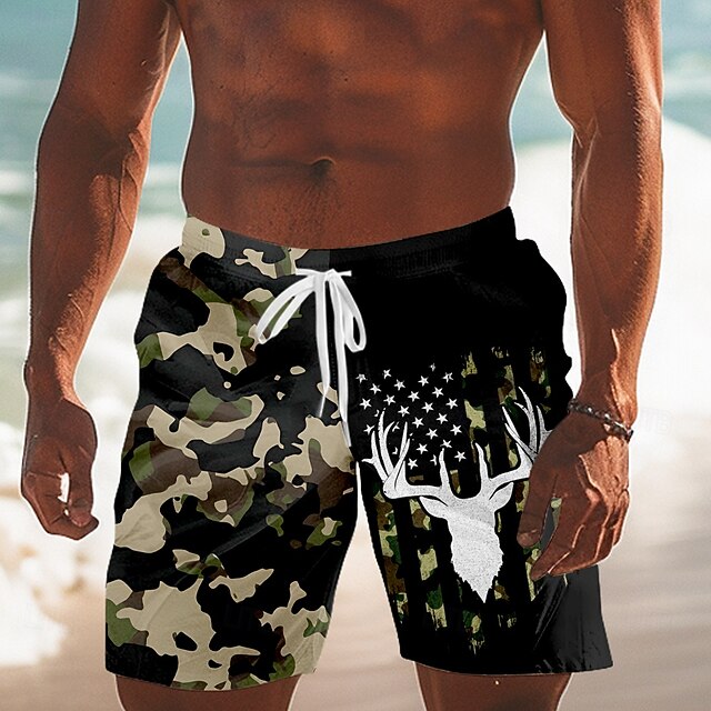 Men's Camouflage American US Flag Deer Swim Trunks Swim Shorts Board Shorts Mid Waist Streetwear Hawaiian Outdoor Casual Streetwear Pocket Drawstring Elastic Waist Designer Clothing Apparel4