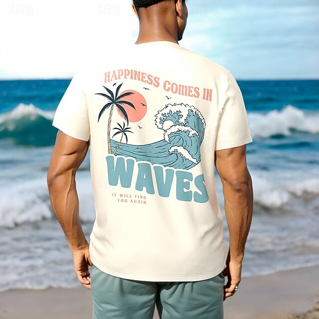 Men's Nautical Coconut Palm T Shirt Short Sleeve T shirt 3D Print Crew Neck Shirt Tropical Hawaiian Vacation Street Daily Beige Summer Spring Clothing Apparel S M L XL XXL XXXL4