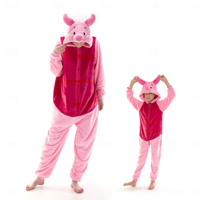  Kinder Erwachsene Karikatur Patchwork Gruppenkostüm Nachtwäsche Pyjamas-Einteiler Faschingskostüme Schweinchen / Schwein Tier Pyjamas-Einteiler Kigurumi-Pyjamas Lustiges Kostüm Für Herren und Damen