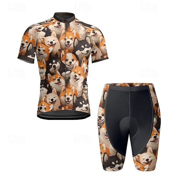  Herr Cykeltröja med shorts Kortärmad Bergscykling Vägcykling Gul Brun Khaki grön Hund Cykel Elastan sporter Hund Kläder