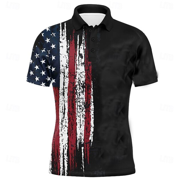 Men's American US Flag Veterans Polo Short Sleeve Polo Shirts Collared Shirts Vintage School Outdoor Daily Wear Home Wear 3D Print Summer Dark Blue4