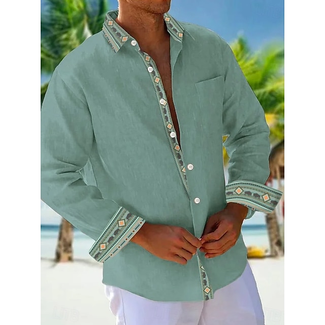  Herren Hemd Sommerhemd Freizeithemd Strandhemd Knopfhemd Hellgrün Rosa Grün Langarm Einfach Muster Revers Urlaub Hawaiianisch Button-Down Bekleidung Polyester Mode Lässig Bequem