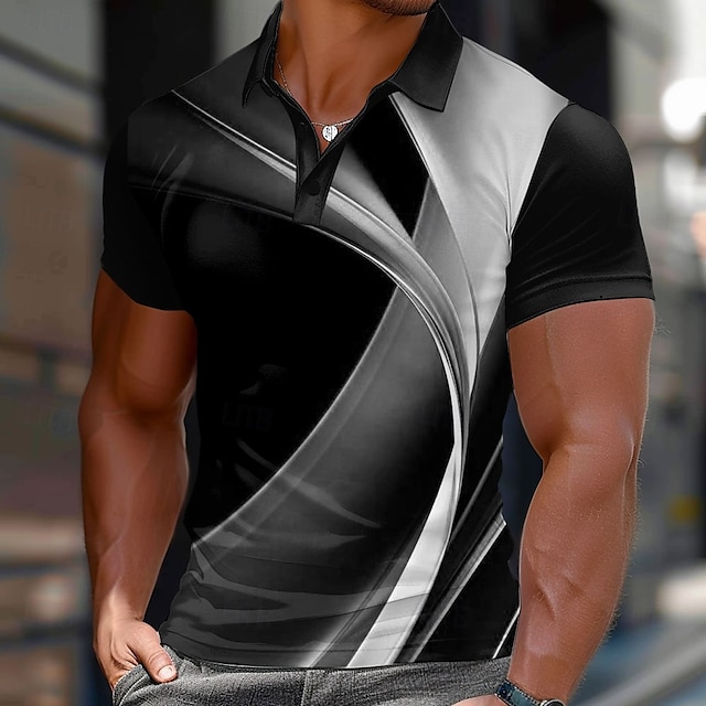  Homme Géométrique Ligne Polo Manche Courte Polos Chemises à Col Occasionnel École Extérieur Tenue quotidienne Vêtements de maison Impression 3D Printemps Rouge Bleu Vert