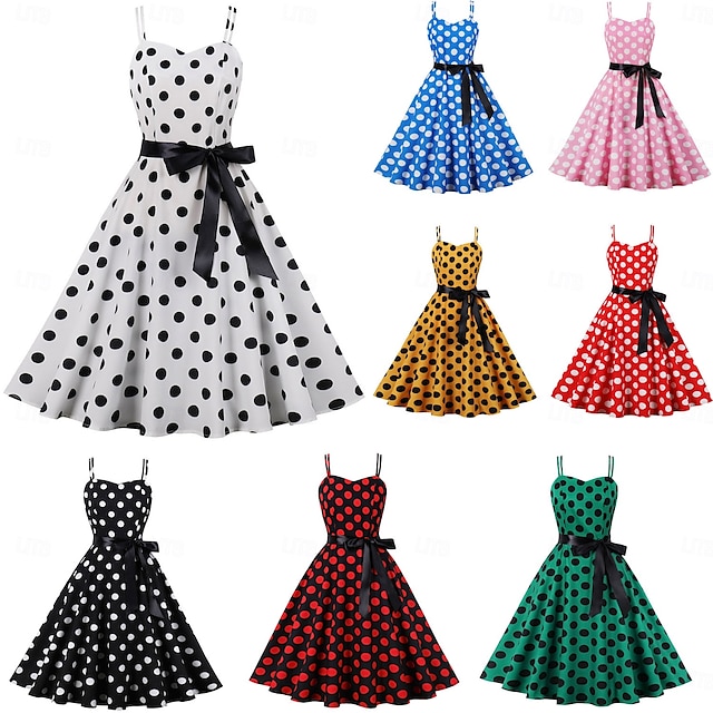  Retró 1950-es Rockabilly Ruhák Swing ruha Pöttyös Női Farsang Álarcos mulatság Hétköznapi viselet Lánybúcsú Felnőttek Ruha Hazatérő ruhák