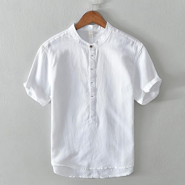  Per uomo Camicia Camicia di lino Camicia popover Camicia casual Camicia di cotone Semplice Vacanza Streetwear Bianco Blu reale Azzurro cielo Grigio chiaro Manica Corta Colletto alla coreana Estate