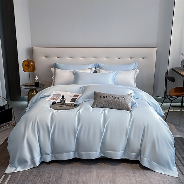  Set di Biancheria da Letto in Cotone Egiziano Bianco Solido Luxury Soft Brushed con Bordo Scolpito Completo Copripiumino Copripiumino per Regine e King Size con Federe