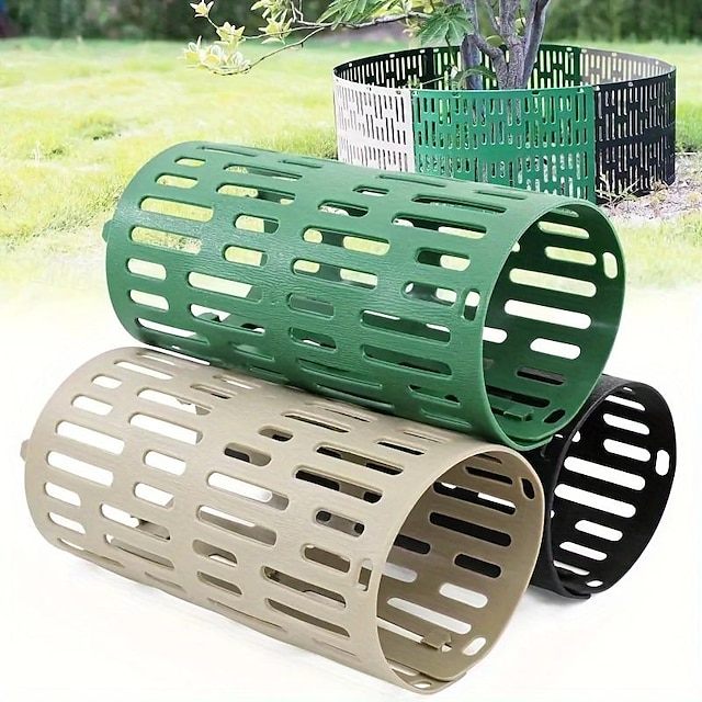  6pcs Plastic Tree Protector Guard Set, Rectangular Adjustable Interlocking Mesh Design, with Cable Ties, Animal and Trimmer Damage Prevention, Multiple Piece Bundles