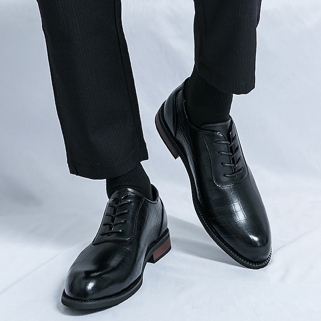  Sapatos oxford masculinos de couro sintético marrom com relevo de crocodilo - elegantes e sofisticados para uso casual e formal