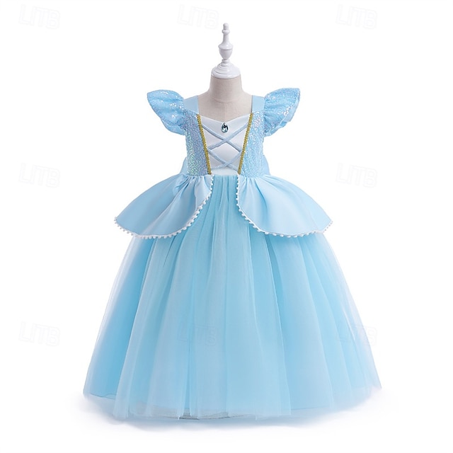  Kids Girls' Dress Color Block Sleeveless Performance Outdoor Mesh Adorable Costume Polyester Midi Casual Dress A Line Dress Tulle Dress Summer Spring 4 years+ Sky Blue