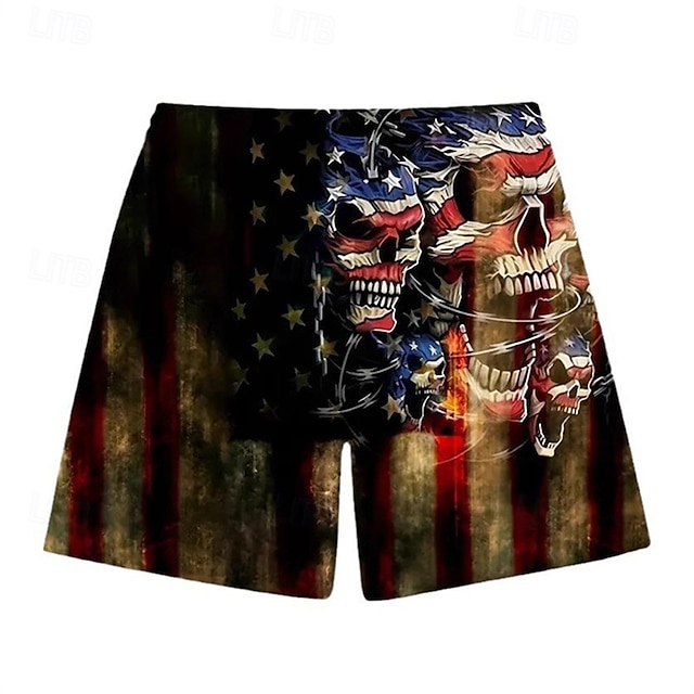  Men's Swim Trunks Swim Shorts 4-Way Stretch Fabric Board Shorts Bottoms Drawstring with Pockets Swimming Surfing Beach Water Sports Printed National Flag Summer Spring