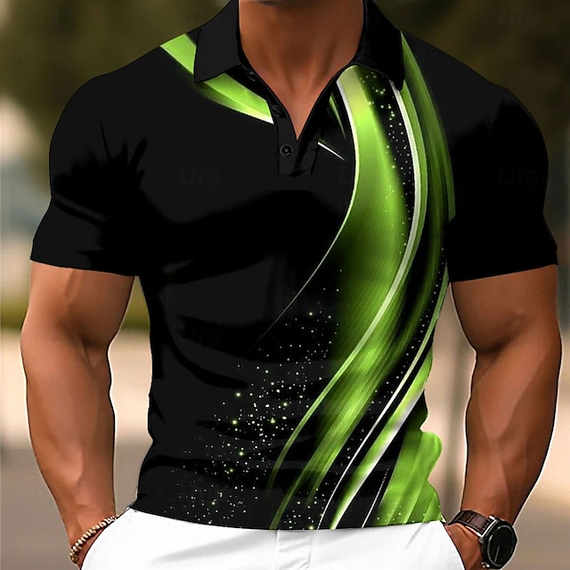  Herren Geometrisch Linie Polo Kurzarm Polo-Shirts Hemden mit Kragen Lässig Schule Outdoor Alltagskleidung Hauskleidung 3D-Druck Sommer Weiß Blau Grün