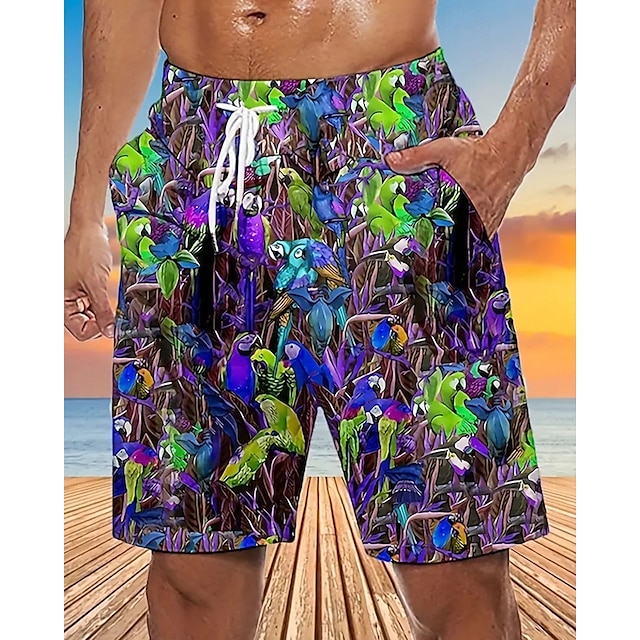  Homens Calção Justo de Natação Shorts de Natação Tecido elástico de 4 vias Bermuda de Surf Calças Com Cordão Com bolsos Natação Surfe Praia Esportes Aquáticos Estampado Verão Primavera
