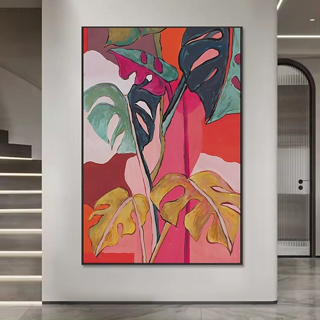  handgjord oljemålning canvas väggdekoration modern färg abstrakt blomma växt blad för heminredning rullad ramlös osträckt målning