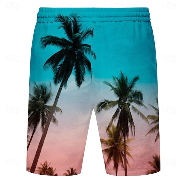 Men's Coconut Tree Swimming Trunks Board Shorts Swim Shorts Mid Waist ...