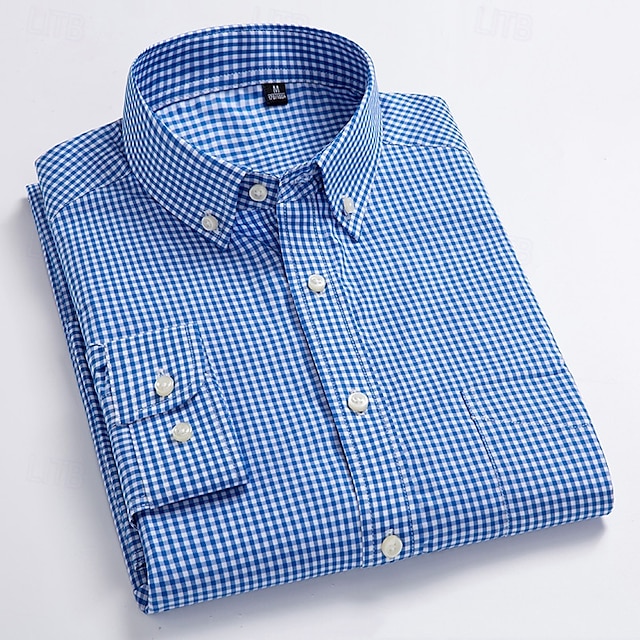  Men's Shirt Dress Shirt Button Up Shirt Plaid Wedding Party Red Blue Green Dark Blue Long Sleeve Lapel Spring Fall Clothing Apparel Buttons