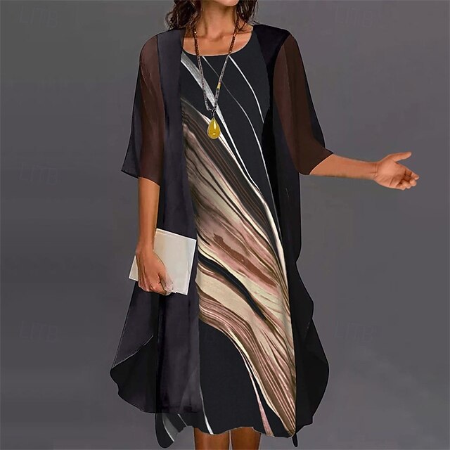 Women's Fashion Streetwear Skirt Sets Half Sleeve Crew Neck Gradient Print Daily Wear Date Black Blue Beige Spring Regular Fit4