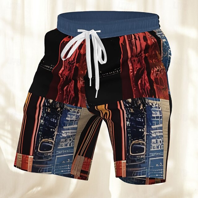 Men's Geometric Color Block Patchwork Board Shorts Swimming Trunks Summer Shorts Mid Waist Streetwear Hawaiian Vacation Side Pockets Elastic Drawstring Waist Designer Clothing Apparel4