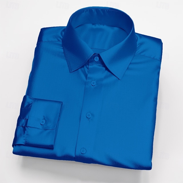  Herren Hemd Satinhemd Freizeithemd Knopfhemd Einfach Hochzeit Urlaub Schwarz Weiß Wein Marineblau Langarm Revers Frühling & Herbst Bekleidung