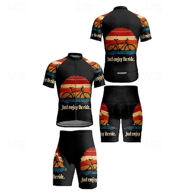  Voor heren Wielrenshirt met shorts Korte mouw Bergracen Wegwielrennen Zwart Marineblauw Gestreept Fietsen Spandex Sport Gestreept Letter en nummer Kleding