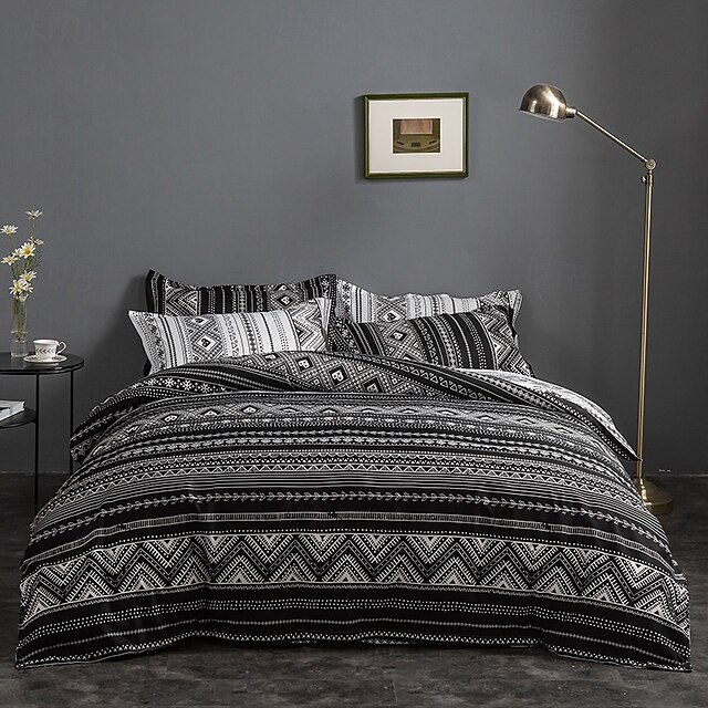  Set di copripiumni arte geometrica modello nero bianco Set di copripiumini Soffice Set di biancheria di lusso in poliestere 3 pezzi Idee regalo per la casa