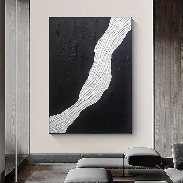  grande peinture abstraite texturée 3D blanche et noire faite à la main, peinture à l'huile abstraite texturée 3D peinte à la main, décoration murale moderne, œuvres d'art pour bureau, décoration