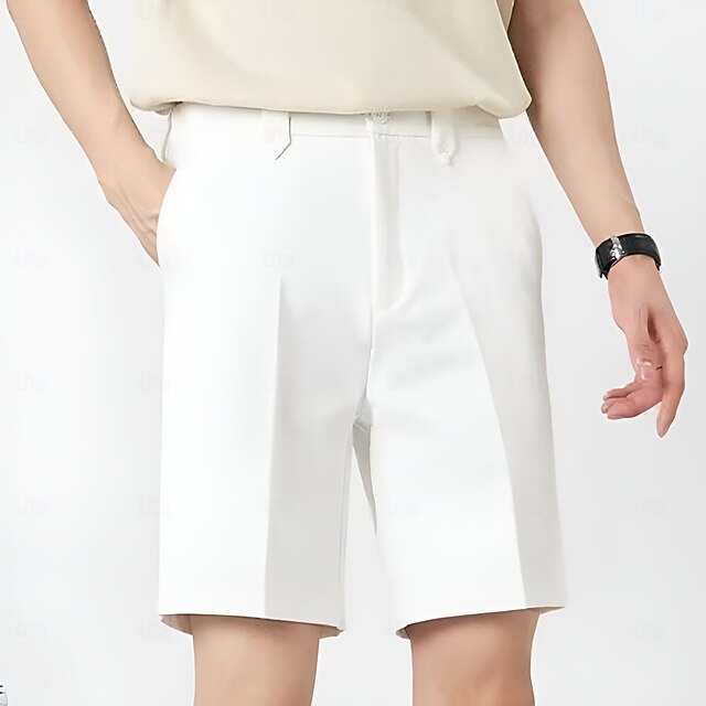  Bărbați Pantaloni Scurți Pantaloni scurti de rochie Buzunar Talie elastică Picior drept Simplu Confort Fără călcat Lungimea genunchiului Birou Afaceri Zilnic Modă Oficial Negru Alb