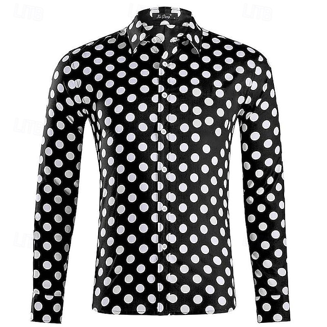  Per uomo Camicia Camicia Estiva Camicia casual Camicia da Spiaggia Camicia con Bottoni Nero Bianco Rosa Rosso Manica Lunga A Pois Bavero Vacanza Ferie Bottonato Abbigliamento Poliestere Moda Casual