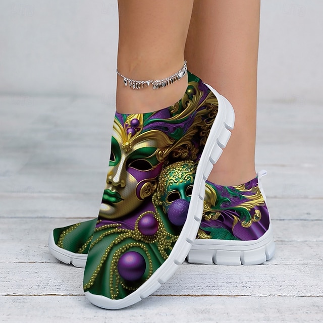  vivaci scarpe sportive slip-on da donna con design a maschera di carnevale, ideali per occasioni festive, sfilate e abbigliamento casual