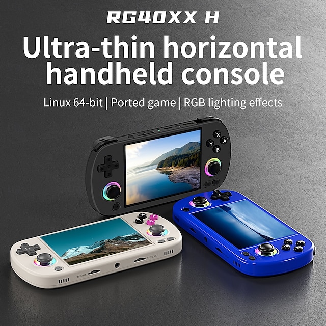  rg40xx h console de jogos portátil tela de 4'' sistema linux joystick efeito de iluminação rgb rg40xxh player de vídeo console trimui