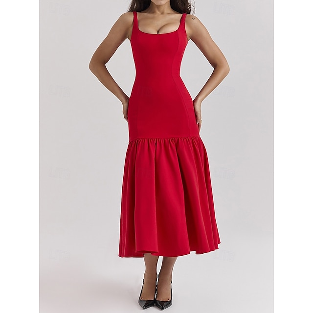 Retro Vintage 1950s 1960s Midi Dress Bodycorn Solid Color Women's Masquerade Wedding Vacation Tea Party Adults' Dress