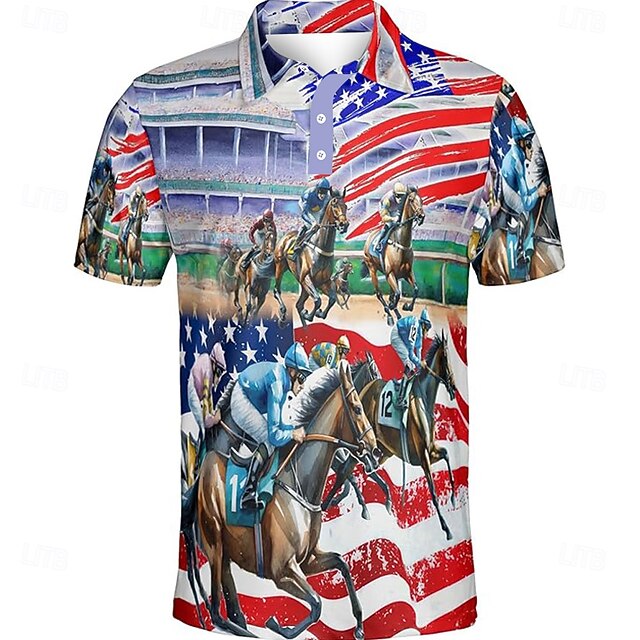 Kentucky Derby Men's Horse Racing Polo Short Sleeve Polo Shirts Collared Shirts Business Casual Outdoor Daily Wear Festival Outfit 3D Print Summer Spring Fall Red4