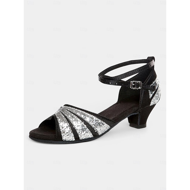  sandali da ballo con glitter argento per donna | eleganti tacchi aperti con cinturino regolabile | perfetti per balli da sala, salsa e abiti da sera