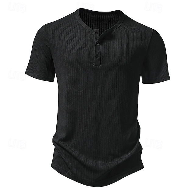 Herren Henley Hemd T-Shirt Rippenstrick-Top Muskelshirt Kurzarm