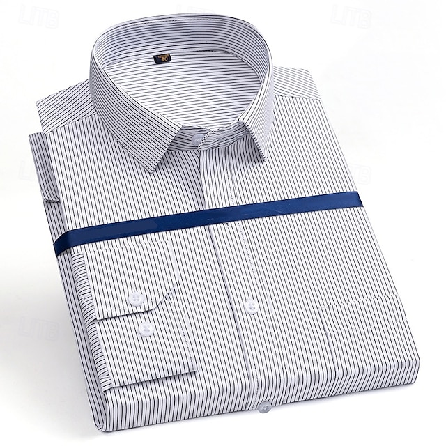  Herren Hemd Oberhemd Knopfhemd Streifen Hochzeit Party Schwarz Blau Violett Langarm Kargen Frühling Herbst Bekleidung Tasche