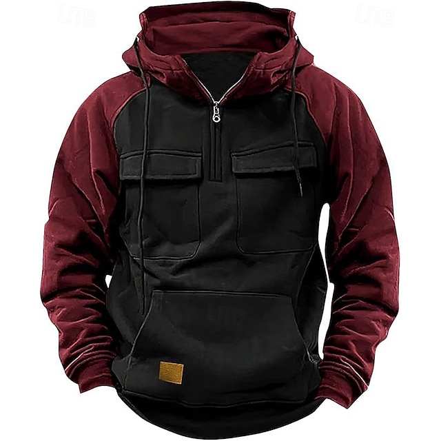  Hombre Sudadera Sudadera con capucha y cremallera de un cuarto Sudadera táctica con capucha Negro Rosa Vino Verde Ejército Azul Piscina Con Capucha Bloque de color Plano Retazos Bolsillo Deporte