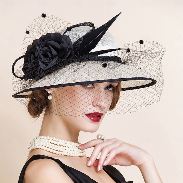  kapelusze lniany melonik / kapelusz typu cloche kapelusz wiaderkowy kapelusz przeciwsłoneczny wesele przyjęcie herbaciane eleganckie wesele z piórkowym łączeniem nakrycie głowy nakrycie głowy