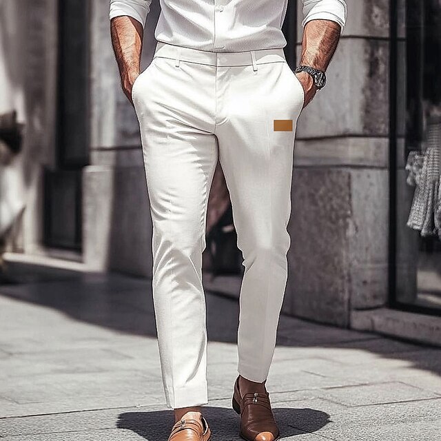 Men's Geometric Pattern Dress Pants Trousers Mid Waist Business Casual Wedding Outdoor Vacation with Pockets Slim Fit Flat-Front Summer Spring 3D Print White4