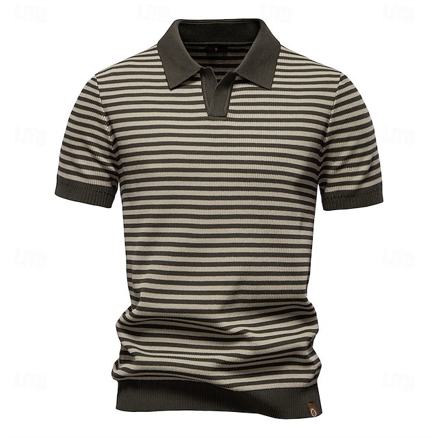  Herre Polo Strikk polo Formell Arbeid Måkekrage Kortermet Moderne Bekvem Stripet Vertikale striper Stripe-Trim Stripe Vår Normal Svart Lysegrønn Militærgrønn Polo