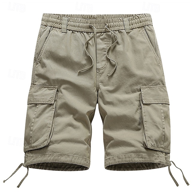  Per uomo Pantaloncini modello cargo Pantaloncini Bermuda A cordoncino Vita elastica Multi tasca Liscio Traspirazione umidità Indossabile Lunghezza del ginocchio Esterno Informale Giornaliero Di