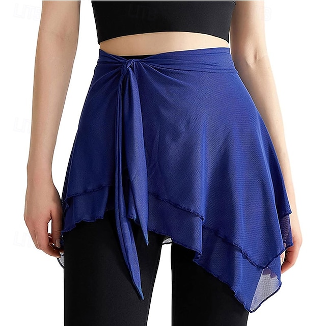  kvinnors mesh bodycon danskjol flickas asymmetrisk klänning enfärgad yogakjol balett omlottkjol skridskoåkning halsduk kjol