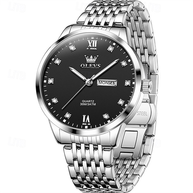  New Olevs Men'S Business Watch Diamond-Encrusted Glow-In-The-Dark Double Calendar Week Display Multi-Functional Quartz Watch Casual Waterproof Sports Watch
