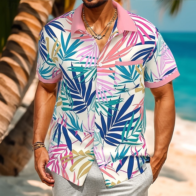 JIPOFD Palm Tree Chemise hawaïenne à manches courtes boutonnée pour homme, noir, Taille S