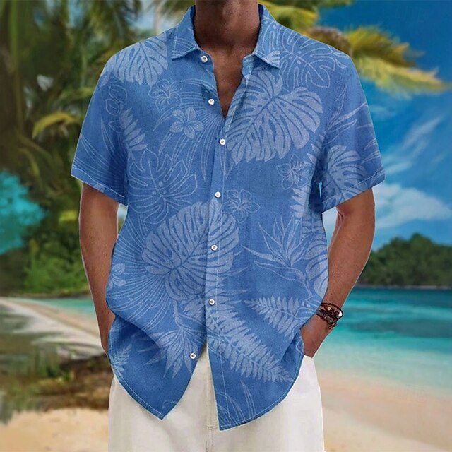 Men's Palm Leaf Tropical Plants Shirt Summer Hawaiian Shirt Button Up Shirt Short Sleeve Hawaiian Resort Vacation Holiday Beach Wear Summer Spring Turndown Collared Shirts Blue4