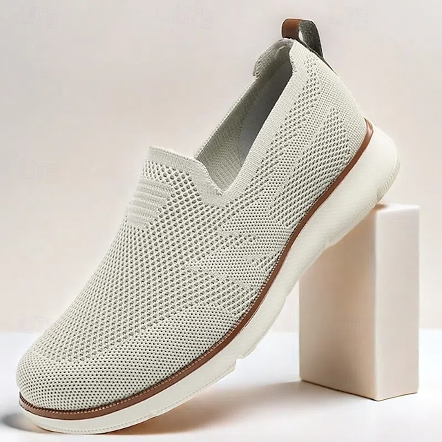  slip-on strikkede joggesko for menn, pustende mesh-overdel med komfortabel passform, uformelle lette sko for hverdags- og utendørsaktiviteter